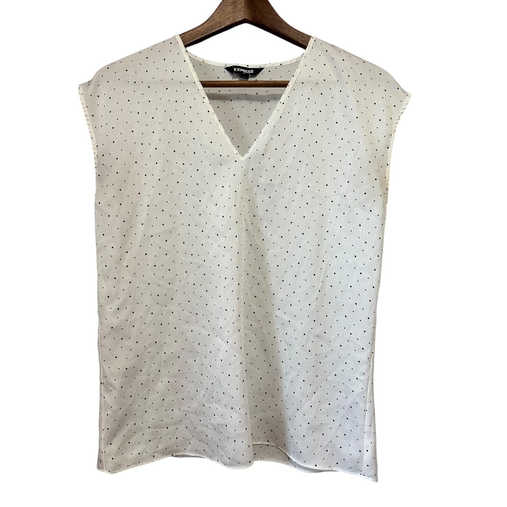 Express White Black Polka Dot Sleeveless V Neck Blouse Top Women's Size S